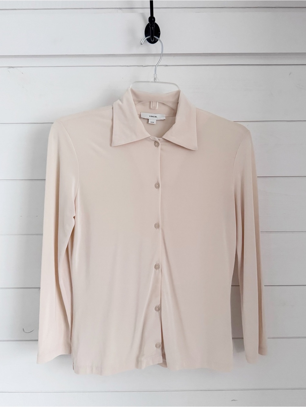 Vince Blush Button-Front Collared silky Blouse